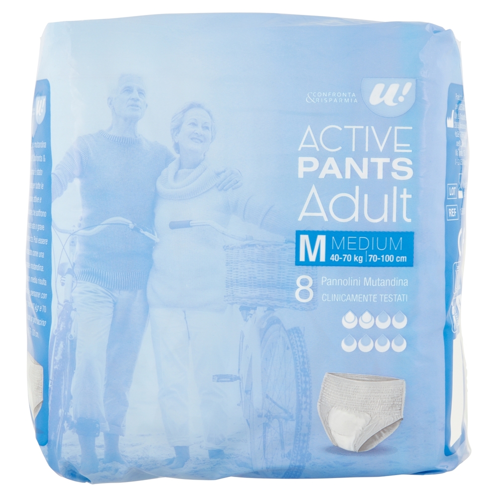 Pannolino Adulto Active Pants Adult Medium U! Confronta e Risparmia - 8 Pezzi
